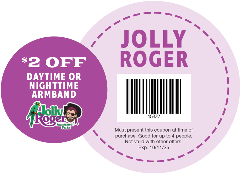 $2 OFF Daytime or Nighttime Armband at Jolly Roger Amusement Parks
